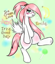 Size: 780x898 | Tagged: safe, artist:ponysprinkles, derpibooru import, oc, oc only, pegasus, semi-anthro, banana, candy, female, food, glasses, mare, raised leg, solo, spread wings, wings