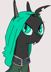 Size: 587x830 | Tagged: safe, derpibooru import, oc, changeling, equestria at war mod, changeling princess, clothes, green changeling, green eyes, green hair, military uniform, simple background, smiling, uniform, white background