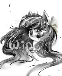 Size: 2700x3300 | Tagged: safe, artist:aquagalaxy, derpibooru import, pony, bust, grayscale, high res, monochrome, portrait, solo, wip