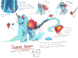 Size: 2700x2000 | Tagged: safe, artist:aquagalaxy, derpibooru import, oc, oc only, oc:scarlet bloom, original species, pony, unicorn, flower, flower in hair, reference sheet, sketch, solo