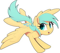 Size: 4300x3800 | Tagged: safe, artist:thebatfang, derpibooru import, sunshower raindrops, pegasus, pony, absurd resolution, background pony, eye clipping through hair, female, flying, full body, hooves, looking at you, looking back, mare, open mouth, open smile, simple background, smiling, smiling at you, solo, spread wings, tail, transparent background, wings