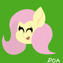 Size: 4092x4092 | Tagged: safe, artist:doaart, derpibooru import, fluttershy, pegasus, pony, ^^, absurd resolution, bust, commission, eyes closed, female, green background, head only, mare, open mouth, open smile, portrait, signature, simple background, smiling, solo, your character here