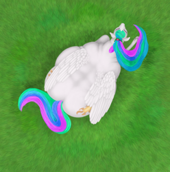 Size: 1300x1309 | Tagged: safe, artist:soobel, derpibooru import, princess celestia, alicorn, pony, both cutie marks, butt, chubbylestia, eyes closed, fat, female, from above, obese, plot