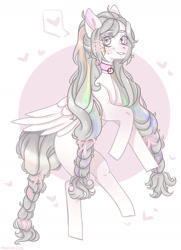 Size: 1280x1764 | Tagged: safe, artist:nikachyy, derpibooru import, oc, oc only, pegasus, pony, abstract background, braid, collar, pegasus oc, pictogram, solo, wings