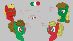 Size: 3840x2160 | Tagged: safe, artist:legendoflink, derpibooru import, oc, oc only, oc:bada bing, oc:bada boom, oc:big toni, oc:mama mia, earth pony, daughter, facial hair, family, father, female, italian, italy, male, mare, mother, nation ponies, reference sheet, siblings, simple background, stallion, twins