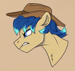 Size: 1201x1141 | Tagged: safe, artist:rutkotka, derpibooru import, oc, oc only, pony, commission, cowboy hat, hat, simple background, solo, tan background, ych result