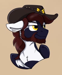 Size: 1013x1237 | Tagged: safe, artist:rutkotka, derpibooru import, oc, oc only, pegasus, pony, commission, cowboy hat, hat, simple background, solo, tan background, ych result