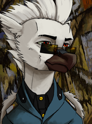 Size: 3120x4200 | Tagged: safe, artist:neitherman83, derpibooru import, oc, oc only, oc:zephyr silversliver, hippogriff, equestria at war mod, bust, clothes, hippogriff oc, military, military uniform, portrait, solo, sunglasses, uniform