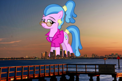 Size: 1500x1000 | Tagged: safe, artist:thegiantponyfan, artist:tsabak, derpibooru import, surf, earth pony, pony, clothes, female, florida, giant pony, giant/macro earth pony, giantess, glasses, highrise ponies, irl, macro, mare, mega giant, photo, ponies in real life, shirt, tampa