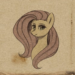 Size: 1920x1920 | Tagged: safe, artist:chickenbrony, derpibooru import, fluttershy, pegasus, pony, halftone, smiling, solo