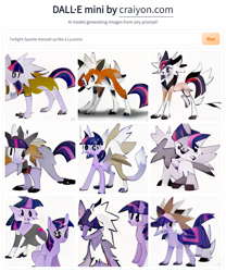 Size: 768x924 | Tagged: safe, artist:dall·e mini, artist:thegamerpainter, derpibooru import, machine learning generated, twilight sparkle, unicorn twilight, dog, pony, unicorn, dall·e mini, fusion, lycanroc, machine learning abomination, not salmon, pokémon, solo, text, wat, what has science done