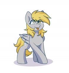Size: 1436x1536 | Tagged: safe, artist:chickenbrony, derpibooru import, derpy hooves, pegasus, pony, blushing, cute, derpabetes, eye clipping through hair, eyebrows, eyebrows visible through hair, simple background, smiling, solo, tongue, tongue out, white background