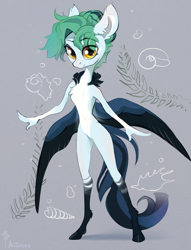 Size: 2145x2804 | Tagged: safe, artist:mithriss, derpibooru import, oc, oc only, oc:silvia, anthro, pegasus, unguligrade anthro, abstract background, anthro oc, chest fluff, coat markings, cute, female, hairstyle, looking at you, mare, socks (coat marking), solo, spread wings, wings