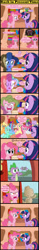 Size: 811x5265 | Tagged: safe, artist:gutovi, derpibooru import, applejack, berry punch, berryshine, blues, derpy hooves, doctor whooves, fluttershy, lyra heartstrings, noteworthy, pinkie pie, princess celestia, rainbow dash, rarity, spike, trixie, twilight sparkle, unicorn twilight, dragon, earth pony, pony, unicorn, comic:grace pinkie, angry, book, bookshelf, cape, clothes, cloud, comic, crossover, crying, derp, dialogue, dust, dyed mane, egg, eyes closed, female, gak, golden oaks library, grace kelly (song), green hair, hat, heart, hoof hands, horn, magic, male, mare, meanie pie, mika, multicolored hair, nickelodeon, parody, pinkie pie is not amused, rage, rainbow hair, sad, shocked, shrunken pupils, sitting, slime, smiling, song reference, speech bubble, symbol, text, trixie's cape, trixie's hat, unamused, uvula, venus symbol, when she doesn't smile