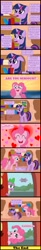 Size: 741x4529 | Tagged: safe, artist:gutovi, derpibooru import, pinkie pie, spike, twilight sparkle, unicorn twilight, dragon, earth pony, pony, unicorn, comic:grace pinkie, book, bookshelf, cloud, comic, crossover, dialogue, ears, egg, ending, eyes closed, female, floppy ears, gak, golden oaks library, grace kelly (song), heart, hopping, horn, male, mare, mika, nickelodeon, parody, peeking, scared, smiling, song reference, speech bubble, text, walking