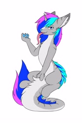 Size: 2000x3000 | Tagged: safe, artist:rice, derpibooru import, oc, oc only, oc:spiral light, draconequus, draconequus oc, ears, floppy ears, long tail, simple background, solo, tail, tongue, tongue out, white background