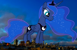 Size: 2048x1337 | Tagged: safe, artist:dashiesparkle, artist:thegiantponyfan, derpibooru import, princess luna, alicorn, pony, california, crown, female, giant alicorn, giant pony, giantess, highrise ponies, irl, jewelry, macro, mare, mega giant, mega luna, photo, ponies in real life, regalia, san francisco