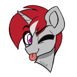 Size: 2000x2000 | Tagged: safe, artist:sickly-sour, derpibooru import, oc, oc only, pony, unicorn, bust, simple background, solo, tongue, tongue out, white background