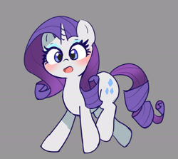 Size: 2253x2011 | Tagged: safe, artist:leo19969525, derpibooru import, rarity, pony, unicorn, blue eyes, blushing, cutie mark, female, gray background, horn, mane, mare, open mouth, purple mane, simple background, solo, tail, walking