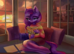 Size: 4096x3031 | Tagged: safe, artist:irinamar, derpibooru import, oc, oc only, anthro, earth pony, unguligrade anthro, book, castle, clothes, earth pony oc, heterochromia, pillow, reading, shirt, solo, striped shirt, watermark