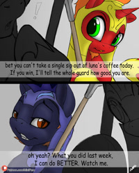 Size: 960x1200 | Tagged: safe, artist:miniferu, derpibooru import, bat pony, unicorn, armor, comic, male, royal guard