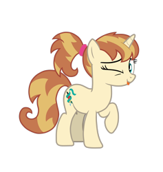 Size: 5352x5634 | Tagged: safe, artist:gypsykumquat, derpibooru import, edit, oc, oc only, oc:clovette, pony, unicorn, 2022 community collab, :p, derpibooru community collaboration, horn, inkscape, looking at you, one eye closed, raised hoof, raised leg, show accurate, simple background, smiling, smiling at you, solo, teenager, tongue, tongue out, transparent background, unicorn oc, vector, vector edit, wink, winking at you