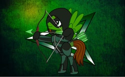 Size: 1712x1060 | Tagged: safe, artist:swiftgaiathebrony, derpibooru import, pony, arrow, bow, bow (weapon), bow and arrow, clothes, cosplay, costume, green arrow, male, marvel, wallpaper, weapon