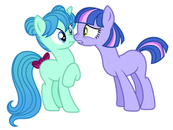 Size: 1280x969 | Tagged: safe, artist:s0ftserve, derpibooru import, oc, oc only, oc:lilac twinkle, oc:minty melody, earth pony, pony, unicorn, base used, boop, female, mare, nose wrinkle, noseboop, simple background, transparent background