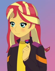 Size: 2334x3018 | Tagged: safe, artist:doggorob, derpibooru import, sunset shimmer, equestria girls, bisexual pride flag, bust, heart, pride, pride flag