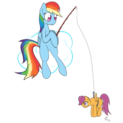 Size: 1280x1280 | Tagged: safe, artist:holomouse, derpibooru import, rainbow dash, scootaloo, pegasus, pony, cloud, duo, duo female, female, filly, fishing, fishing hook, fishing rod, foal, folded wings, hook, mare, on a cloud, simple background, sitting, sitting on cloud, small wings, smiling, spread wings, transparent background, wings