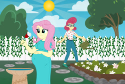 Size: 1600x1067 | Tagged: safe, artist:snap1994, derpibooru import, fluttershy, posey shy, human, equestria girls, garden, humanized, pregnant