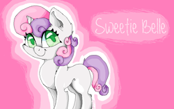 Size: 926x582 | Tagged: safe, artist:holomouse, derpibooru import, sweetie belle, pony, unicorn, blank flank, cute, diasweetes, female, filly, foal, looking at you, ms paint, smiling, solo