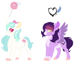 Size: 1280x1063 | Tagged: safe, artist:kaenashepard, derpibooru import, oc, oc only, pegasus, pony, unicorn, coat markings, female, horn, magical lesbian spawn, mare, offspring, parent:bon bon, parent:lyra heartstrings, parent:princess cadance, parent:twilight sparkle, parents:lyrabon, parents:twidance, pegasus oc, simple background, transparent background, unicorn oc