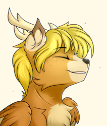 Size: 2200x2600 | Tagged: safe, artist:snowstormbat, derpibooru import, oc, oc only, oc:antonin, deer, deer pony, original species, peryton, bust, cheek fluff, chest fluff, male, portrait, smiling, solo