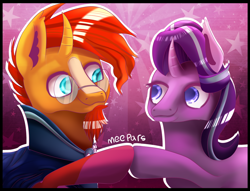 Size: 1024x784 | Tagged: safe, artist:meepars, derpibooru import, starlight glimmer, sunburst, pony, unicorn, duo, female, looking at each other, looking at someone, male, mare, stallion