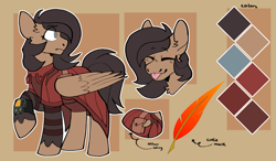 Size: 1711x1000 | Tagged: safe, artist:rockin_candies, derpibooru import, oc, oc only, oc:quillwright, pegasus, fallout equestria, fallout equestria: of shadows, :p, bag, clothes, missing wing, pipbuck, reference sheet, robes, saddle bag, scribe, solo, steel ranger, steel ranger scribe, tongue, tongue out