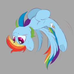 Size: 933x933 | Tagged: safe, artist:melodylibris, derpibooru import, rainbow dash, pegasus, pony, female, flying, gray background, mare, simple background, solo, spread wings, upside down, wings