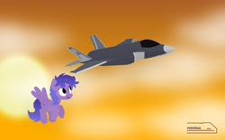 Size: 4096x2533 | Tagged: safe, artist:indonesiarailroadpht, derpibooru import, oc, oc only, oc:stargazermap, pegasus, pony, f-35 lightning ii, flying, jet, jet fighter, jet plane, plane, solo, wings