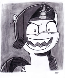 Size: 1024x1229 | Tagged: safe, artist:drchrisman, derpibooru import, rarity, evil rarity, monochrome, possessed, sproutity