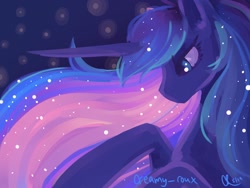 Size: 1600x1200 | Tagged: safe, artist:joellethenose, derpibooru import, princess luna, alicorn, pony, 2019, bust, glowing mane, old art, solo