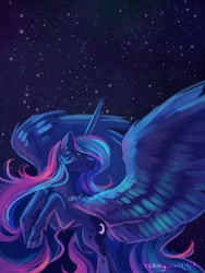 Size: 1200x1600 | Tagged: safe, artist:joellethenose, derpibooru import, princess luna, alicorn, pony, 2019, cloven hooves, old art, solo, spread wings, stars, wings