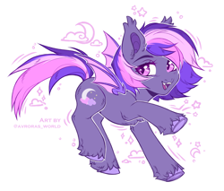 Size: 2700x2300 | Tagged: safe, artist:avroras_world, derpibooru import, oc, oc only, bat pony, pony, bat pony oc, chest fluff, commission, ear fluff, ears, female, fluffy, leg fluff, looking away, mare, open mouth, open smile, short hair, short mane, simple background, smiling, solo, white background, wings