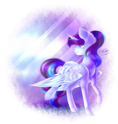 Size: 1423x1500 | Tagged: safe, artist:prettyshinegp, derpibooru import, oc, oc only, alicorn, pony, unicorn, alicorn oc, female, horn, looking back, mare, raised hoof, raised leg, signature, simple background, smiling, solo, transparent background, unicorn oc, wings