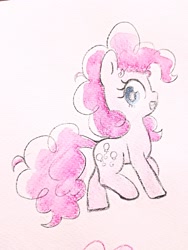 Size: 1536x2048 | Tagged: safe, artist:fipoki, derpibooru import, pinkie pie, earth pony, pony, cute, diapinkes, female, filly, filly pinkie pie, foal, open mouth, side view, solo, traditional art, younger