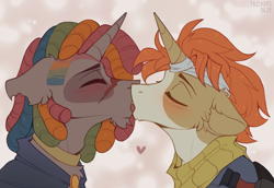 Size: 2230x1534 | Tagged: safe, artist:trickate, derpibooru import, oc, oc only, pony, unicorn, gay, kissing, male, oc x oc, shipping, stallion