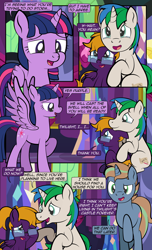 Size: 1920x3168 | Tagged: safe, artist:alexdti, derpibooru import, twilight sparkle, twilight sparkle (alicorn), oc, oc:brainstorm (alexdti), oc:purple creativity, oc:star logic, alicorn, pegasus, pony, unicorn, comic:quest for friendship, comic, crying, female, glasses, male, mare, open mouth, stallion, tears of joy, teary eyes