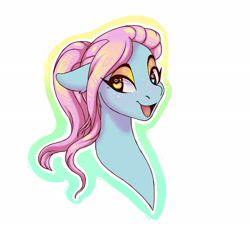 Size: 2425x2204 | Tagged: safe, artist:livzkat, derpibooru import, oc, oc only, oc:dipper, pegasus, pony, bust, female, hair tie, heterochromia, looking at you, mare, open mouth, open smile, portrait, simple background, smiling, smiling at you, solo, white background, white outline