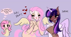 Size: 4096x2178 | Tagged: safe, artist:pops0dx, derpibooru import, fluttershy, twilight sparkle, twilight sparkle (alicorn), alicorn, human, dilf, heart, horn, humanized, implied discoshy, implied shipping, implied straight, male, thought bubble, wings