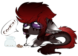 Size: 1417x1029 | Tagged: safe, artist:beamybutt, derpibooru import, oc, oc only, pegasus, pony, :p, commission, cookie, cookie jar, ear fluff, ears, food, jar, lying down, pegasus oc, prone, simple background, solo, talking, tongue, tongue out, transparent background, wings, ych result