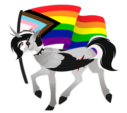 Size: 1800x1600 | Tagged: safe, artist:purplegrim40, derpibooru import, oc, oc only, alicorn, pony, alicorn oc, choker, colored hooves, colored wings, commission, gay pride flag, horn, pride, pride flag, raised hoof, raised leg, simple background, solo, spiked choker, transparent background, two toned wings, wings, your character here